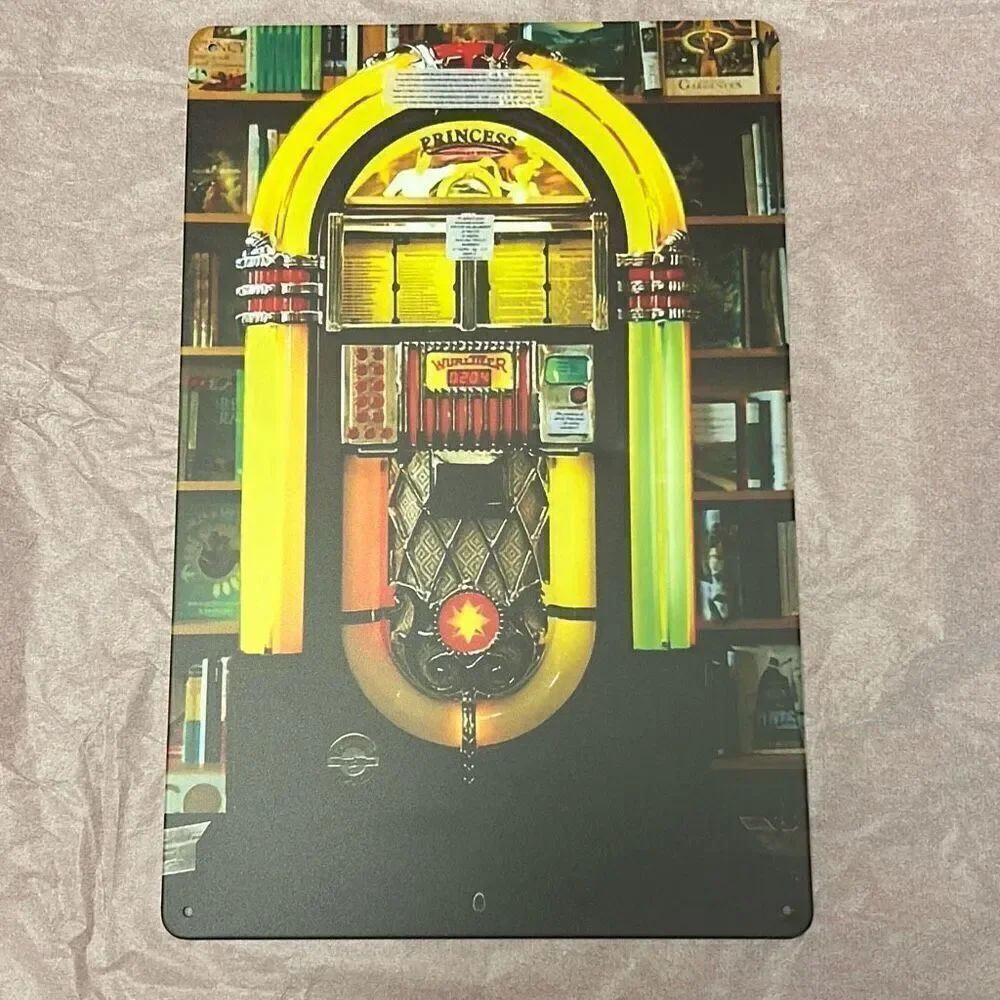 Vintage Jukebox Tin Sign – 12” x 8” | Retro Music Reproduction Wall Art
